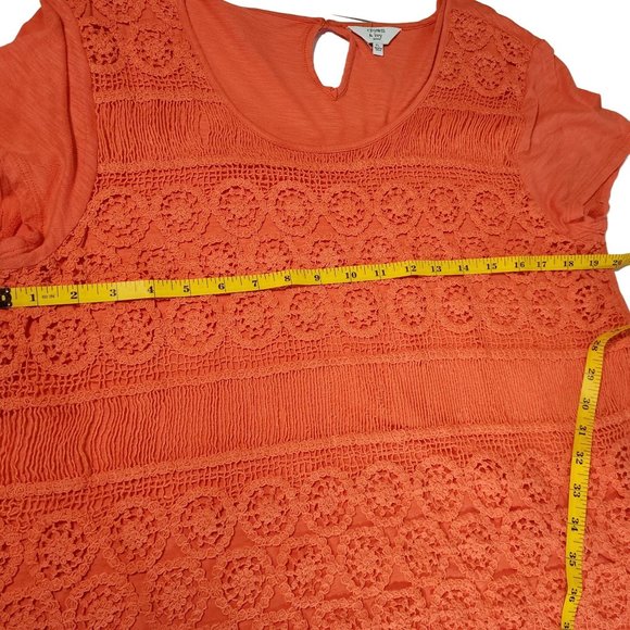 Crown & Ivy PL Orange Crochet 100% Cotton Tunic With Scoop Neck and Eye Opening - Picture 11 of 15